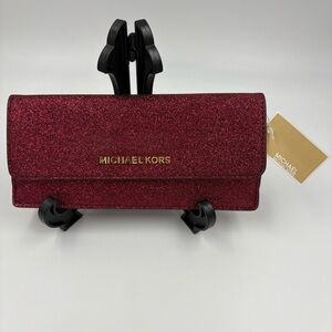 NWT Michael Kors Flat Wallet Cranberry Leather Glitter